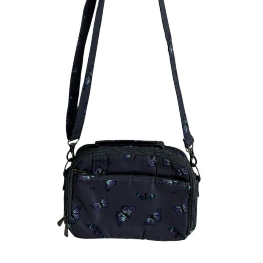 Lug Crossbody Bag with Butterfly Design - Black
